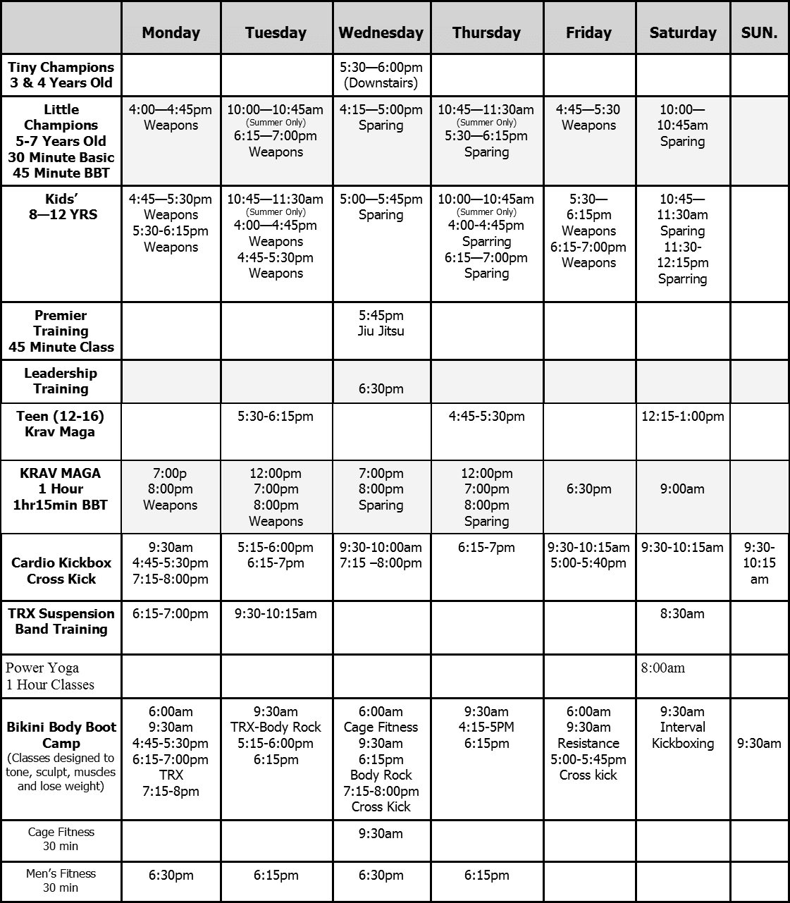 Schedule - Wood's Premier Martial Arts